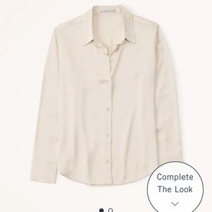 Abercrombie Long Sleeved Satin Button Up Shirt Cream // Size L